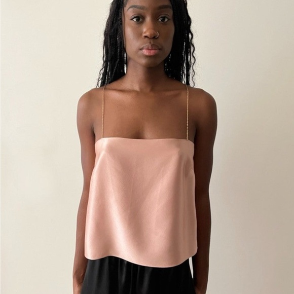 Light Pink Silk Cami Tank w. 14k Gold Filled Chain Strap - Picture 2 of 6
